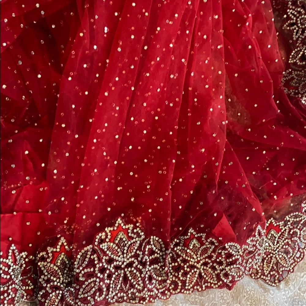 Red Net Sari - image 2